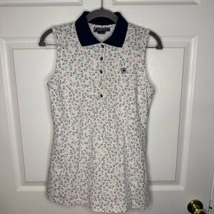 Ariat White and Blue Sleeveless Polo Collared Top in Fox Design Size Medium GUC
